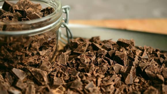 Chocolate shavings before melting.