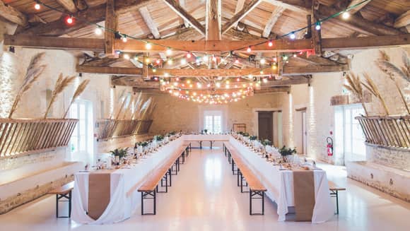 A venue setup for a seated dinner.