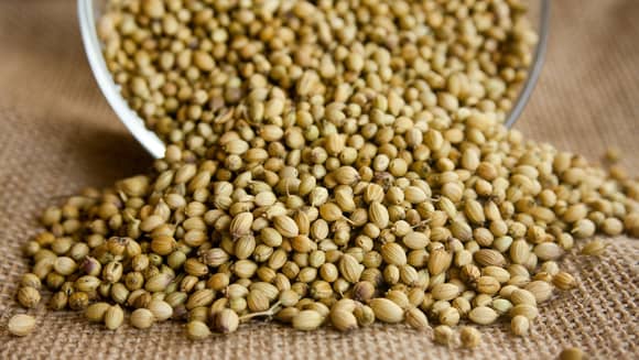 A jar of Coriander seeds.