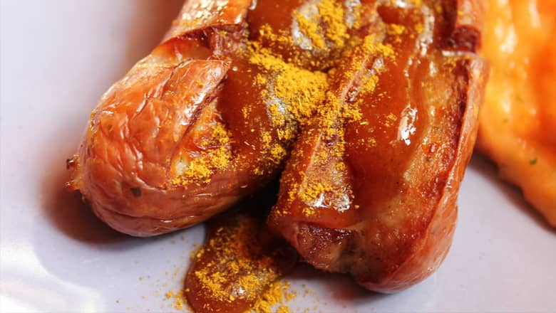 Currywurst sausage and curried ketchup.