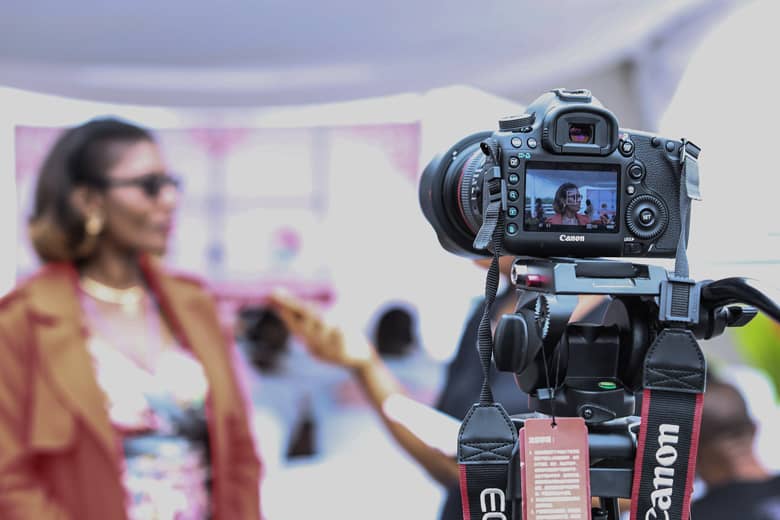 Canon camera filming an interview.