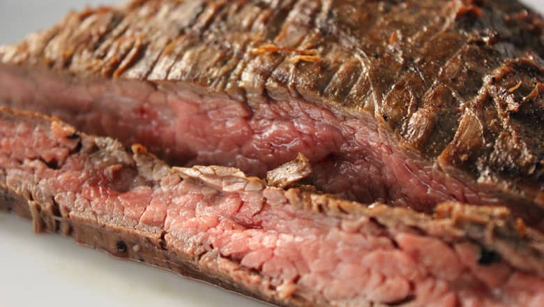 Grilled and sliced flank steak.