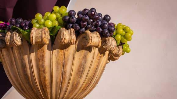 Fruit display of grapes.
