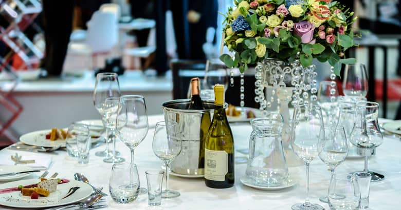 Gala Dinner table with tableware and starters.