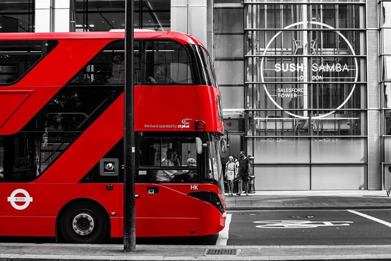 Red London Routemaster bus.