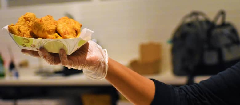 A box of processed fried chicken.