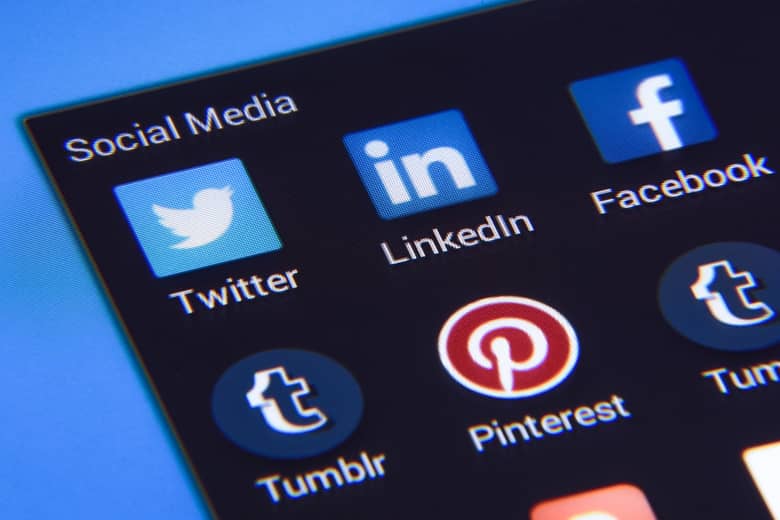 Mobile device home screen with social channels.