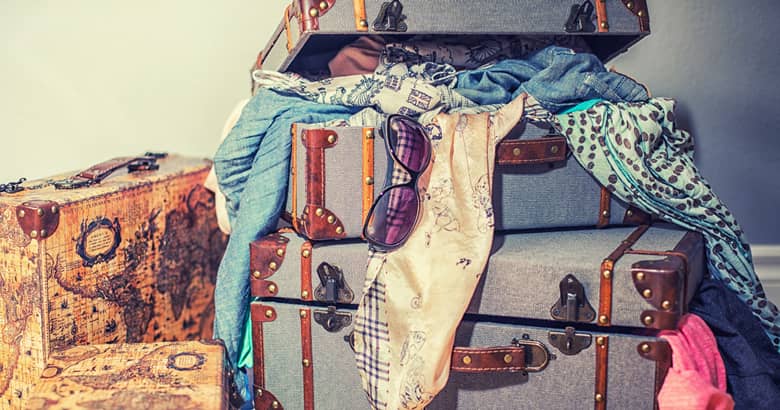Vintage Travel Theme with old suitcases.
