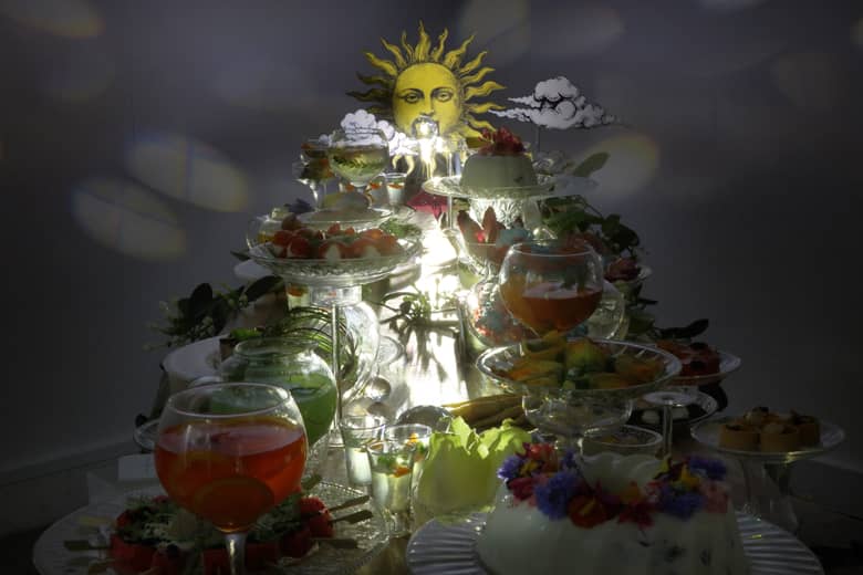 Sunlit Aestival table with dishes