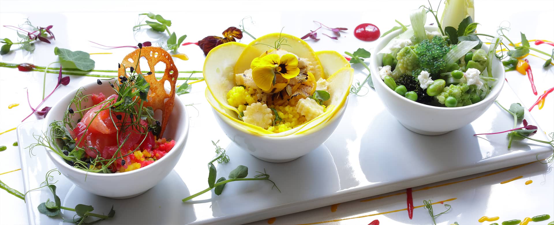Three individual vegetarian bowls by PenniBlack catering