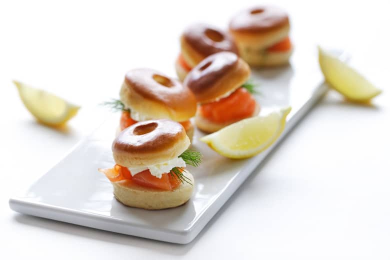 Smoked salmon, dill cream cheese toasted bagel.