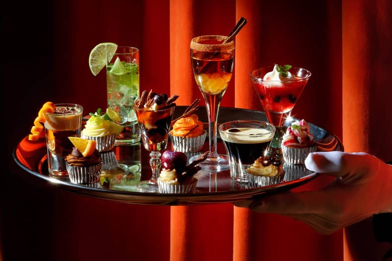 Themed Cakes and Cocktails on a Silver Tray