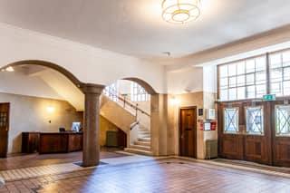 Conway Hall foyer with reception desk.