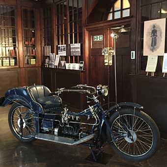 Historic Exhibition with Motorcycle in the Dickens Library.