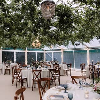 Marquee setup for a wedding banquet.